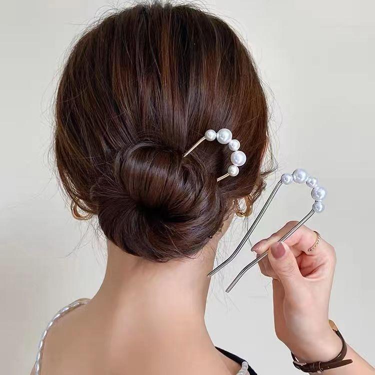 1 Stück U-förmige Haarnadeln Perle Legierung gewellte Haarspangen Einfache Metall Haarspangen Brautfrisur Werkzeuge Accessoires Hochzeit
