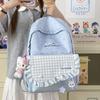 Schoolbag Waxy Jiji Cream Lotus Leaf Edge School Bag Niche Bow Embroidery Girl Plaid Color Matching Junior High School Backpack