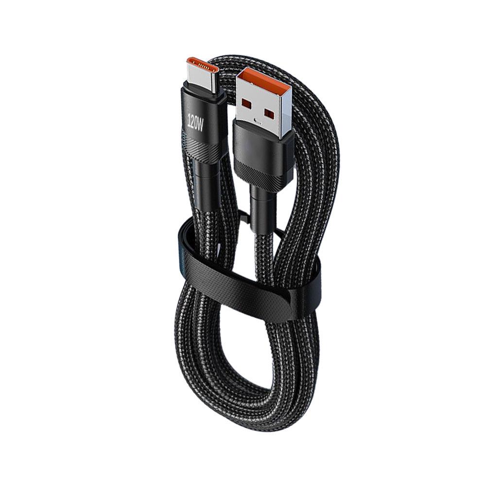 120W Type-C Braided Fast Charging Cable, 6A Super Flash Charge for Apple, Huawei, and Samsung.
