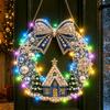 Diamond Sticking Diamond Art Wreath With LED String Light Hanging Wreath  Holiday Gift