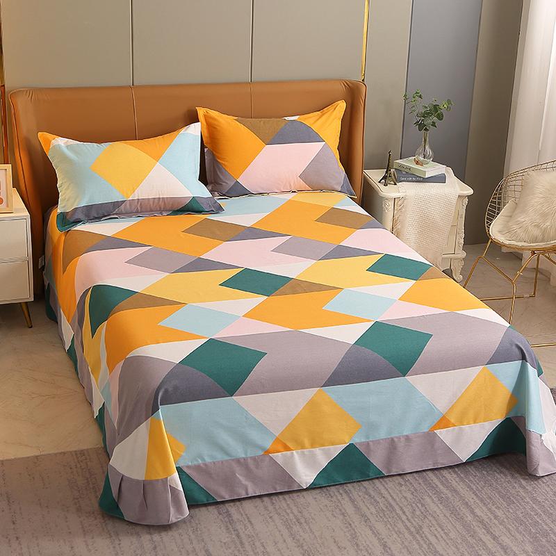 Vintage Geometric Pattern Bed Sheet Set 100% Cotton Luxury Classic Bedspread with 2 Pillowcases Queen King Size Bedding Set