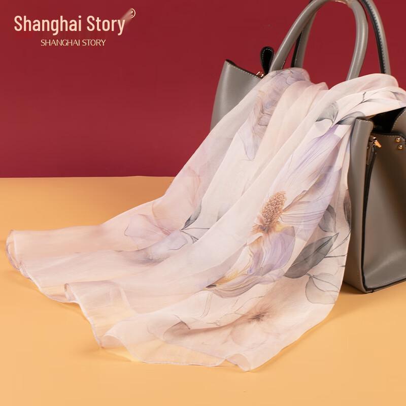 Shanghai Story Women s Printed Mulberry Silk Long Scarf Gift Set 65x175 cm