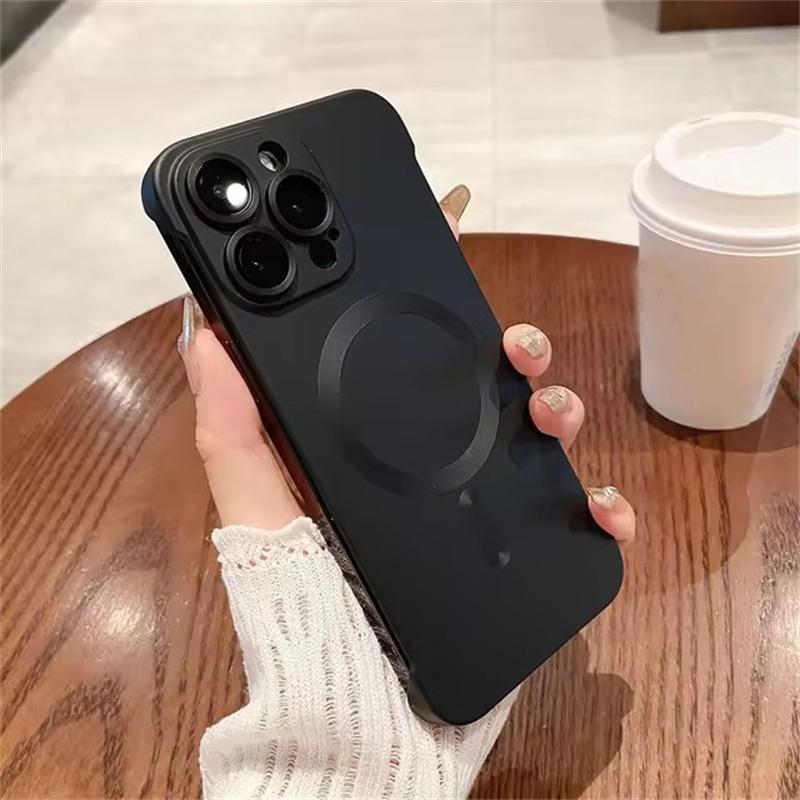 

Чехол для телефона Magsafe из натурального титана с покрытием без рамок для iPhone 16 15 14 13 12 11 Pro Max Plus с магнитным беспроводным жестким задним чехлом iPhone 16 Pro Max чёрный