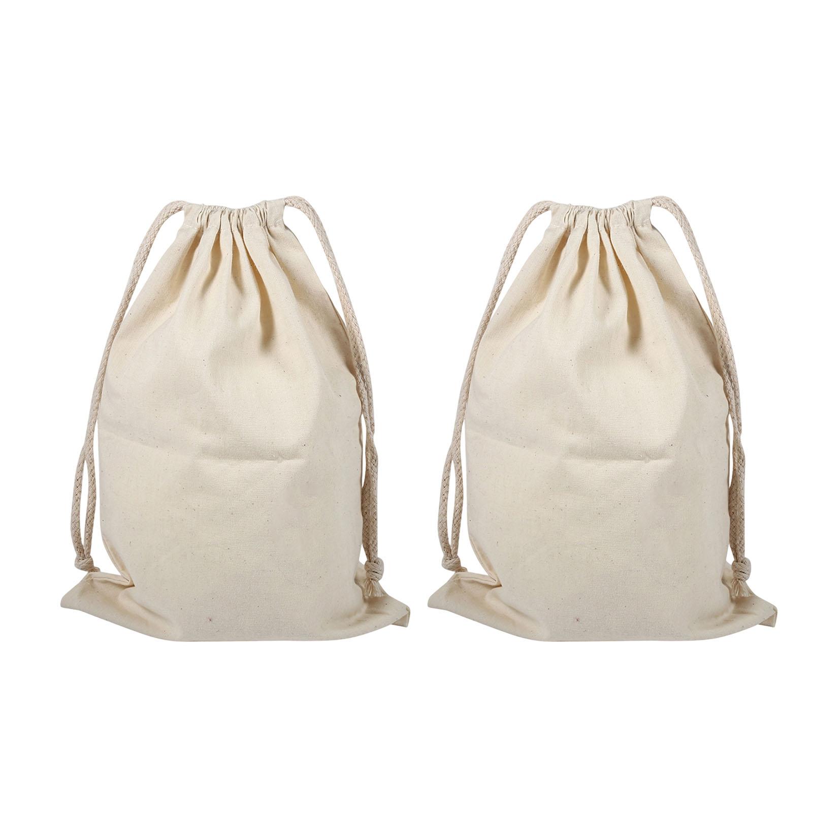 

2PCS Household Plain Cotton Storage Bag with Drawstring Laundry Sack Stuff Bag for Travel Home Use