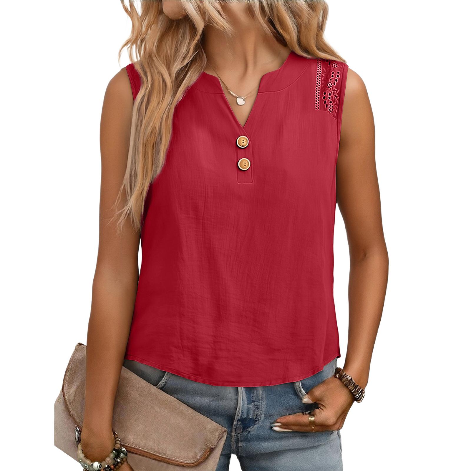 

Women s Floral Sleeveless Linen Casual Shirt Top XL винний