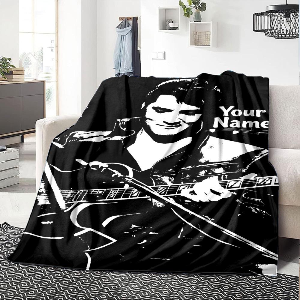 Elvis Presley Customize Text Blanket Cozy Personalized Blanket Comfortable Perfect for Bed Living Room Office Picnics All-Season Use