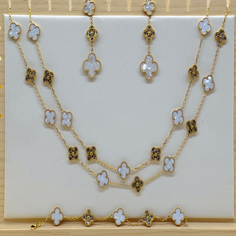 Бутик Ожерелье из 20 цветков клевера-четырехлистника, Цепочка на ключицу с клевером-четырехлистником на удачу, 90 см, Ожерелье из белого перламутра 18K