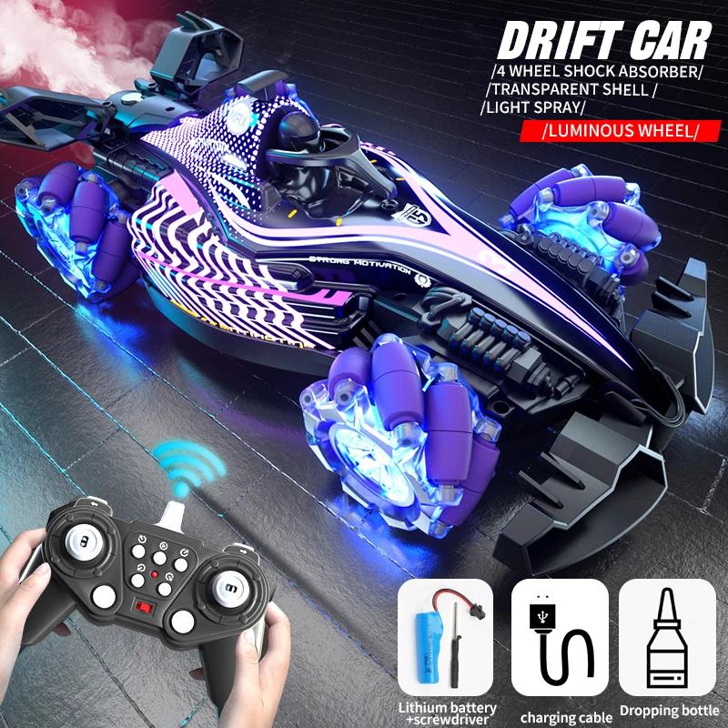 2.4G Rc Spray Drift Stunt Car 4Ch Lights Sound Effect Dual Remote Control High Speed Vehicle Competitive Game Kids Toys Boy Gift