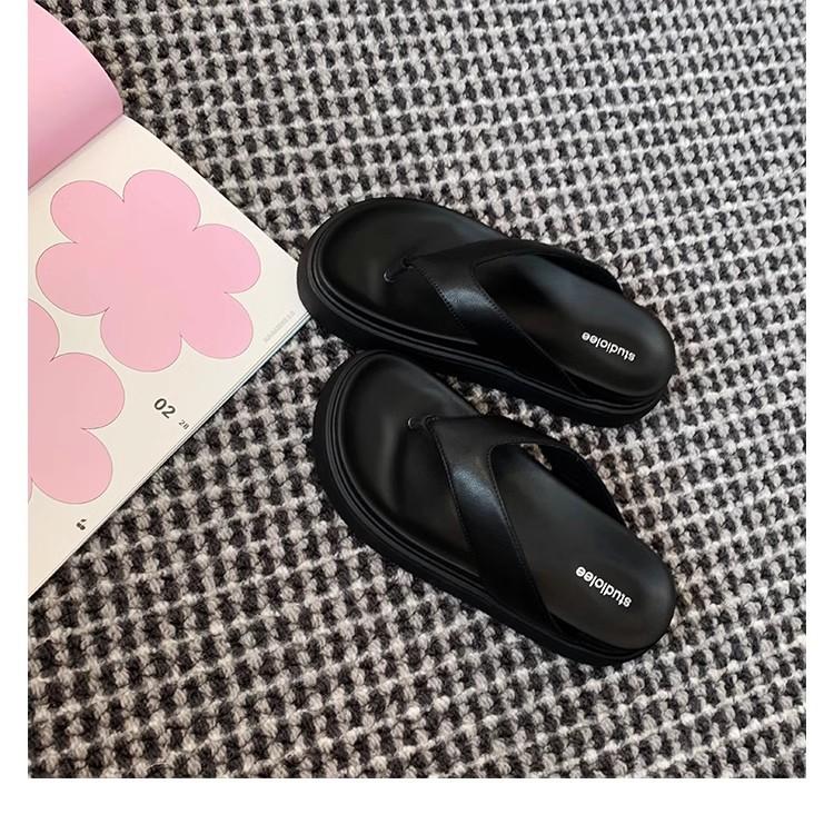 

Sheepskin version~ Grape mother has the same versatile round head toe thick bottom simple herringbone slippers for women s genuine leather summer wear 40