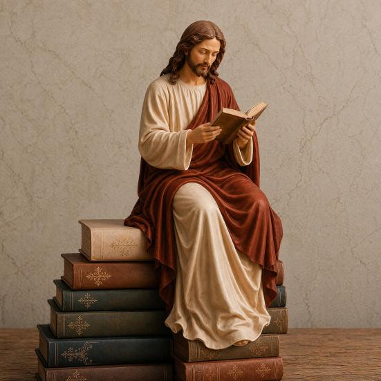Yousheng Reading Virgin Mary Figurine for Bookshelf, Resin Jesus Statue Shelf Sitter, Decorative Sculpture for Home Office, Gift for Book
