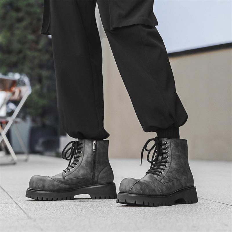 

Нишевый дизайн мужские ботинки круглый носок толстая подошва ботинки Мартин увеличивающие рост короткие ботинки трендовые на молнии ботинки Мартин 44789-J 38 чёрный