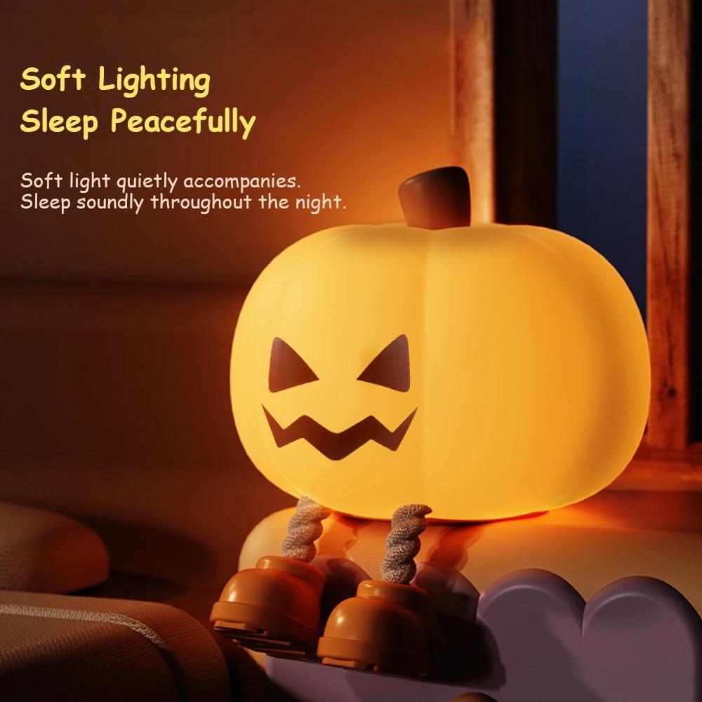 Pumpkin Night Light Cute Soft Silicone Safe Lamp Decorations Timing Dimmable Bedside Decor Kids Babies Halloween Gifts