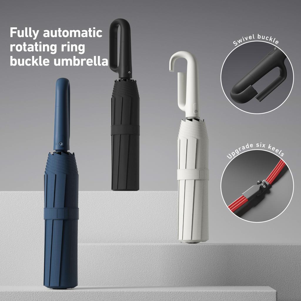 1 Handle Fully Automatic Folding Umbrella with Buckle, Easy to Carry Larger, Thicker and Sturdy. Suitable for Men and Women, Portable and Windproof