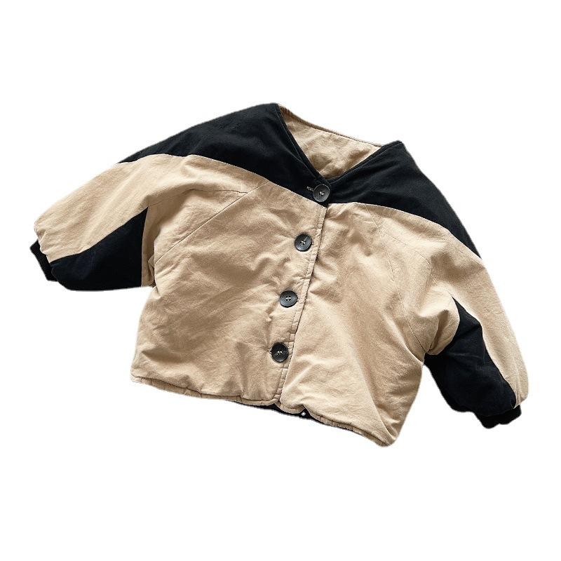 Korean Retro Style Unisex Kids Winter Cotton Padded Open Front Coat