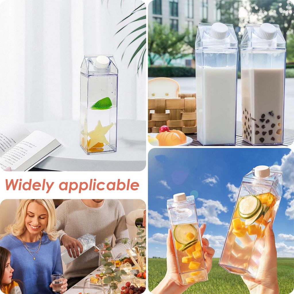 Milk Carton Water Bottle Reusable Leak Proof Square Milk Bottle Large Coffee Milk Carton Bottle for Traveling Picnic School