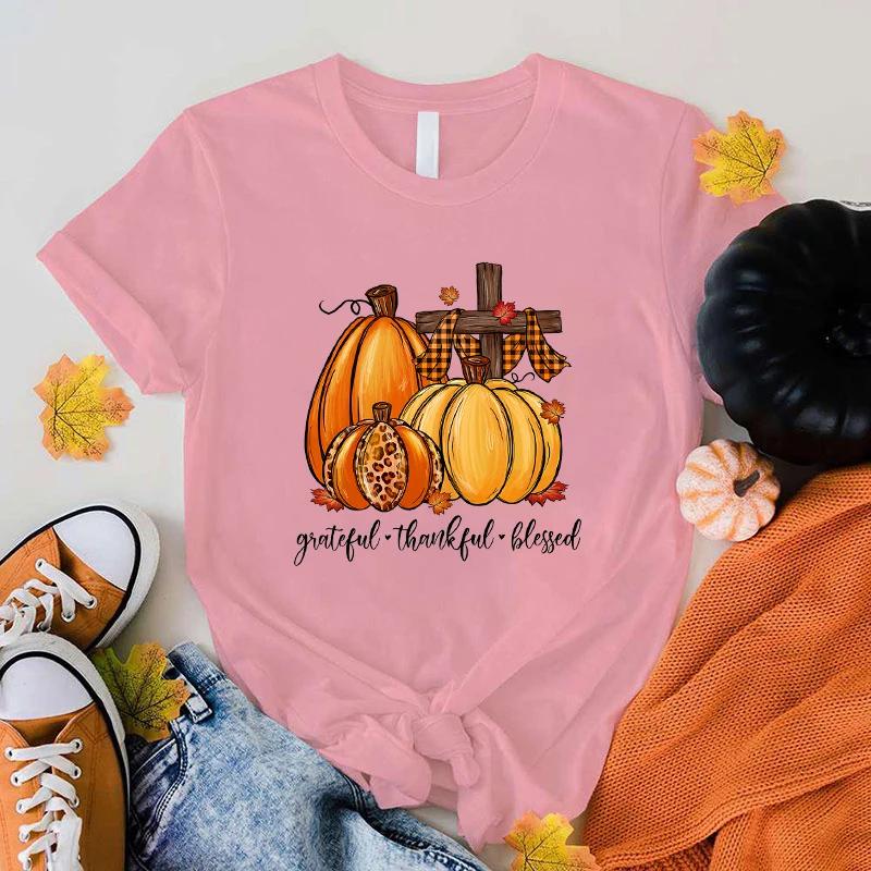 New Unisex Fashion O Neck Tops Fall Pumpkin Grateful Thankful Blessed Printing Shirt Short Sleeve T Shirt Casual Shirt Summer T