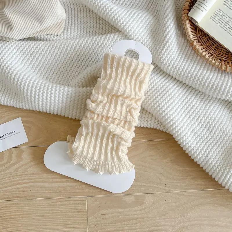 Leg Warmers Women Autumn and Winter Knitted Foot Cover Black White Long Socks JK Japanese Fashion Lolita Sweet Girls Leg Warmers