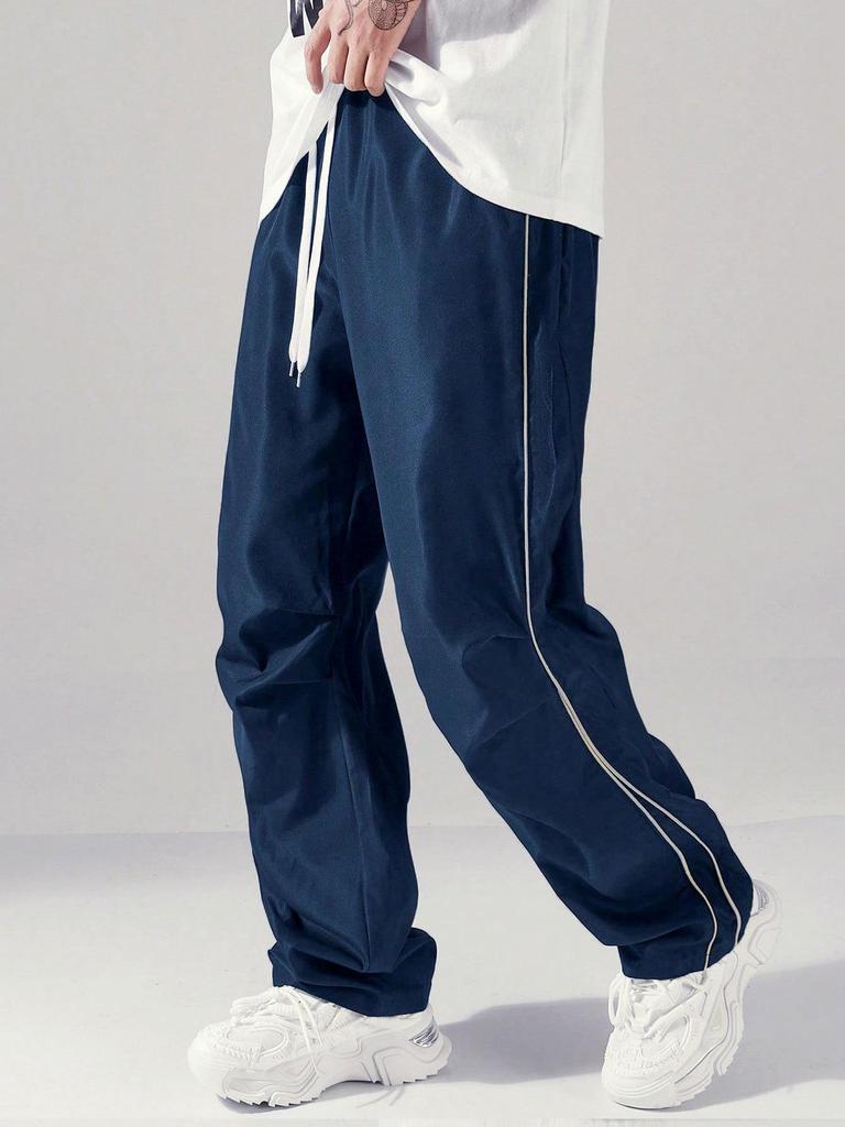 European-Size Men's Retro Sports Casual Pants - High Street Hong Kong Style, Loose Straight Leg