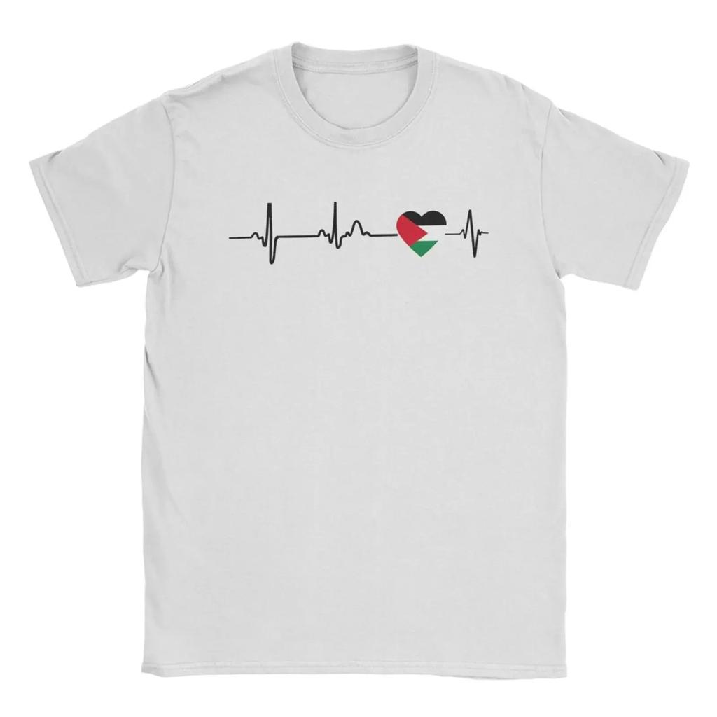 Heartbeat Palestine Palestine Flag T-Shirt Men'S Cotton Vintage T-Shirt Crew-Neck T Shirt Casual Fashion Short-Sleeved Clothing