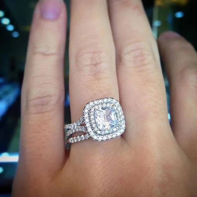 2Pcs Set Modern Fashion Cubic Zirconia Rings for Women Luxury Wedding Party Zircon Female Accessories Trendy 6