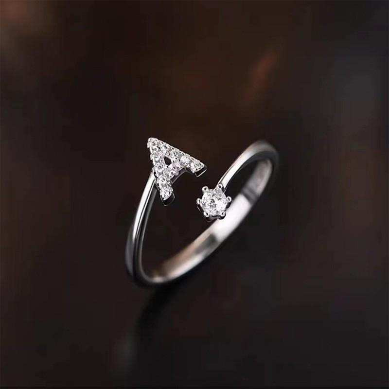 Sterling Adjustable Letter Zircon Ring Women Minimalist Fashion Jewelry Alphabet Initial
