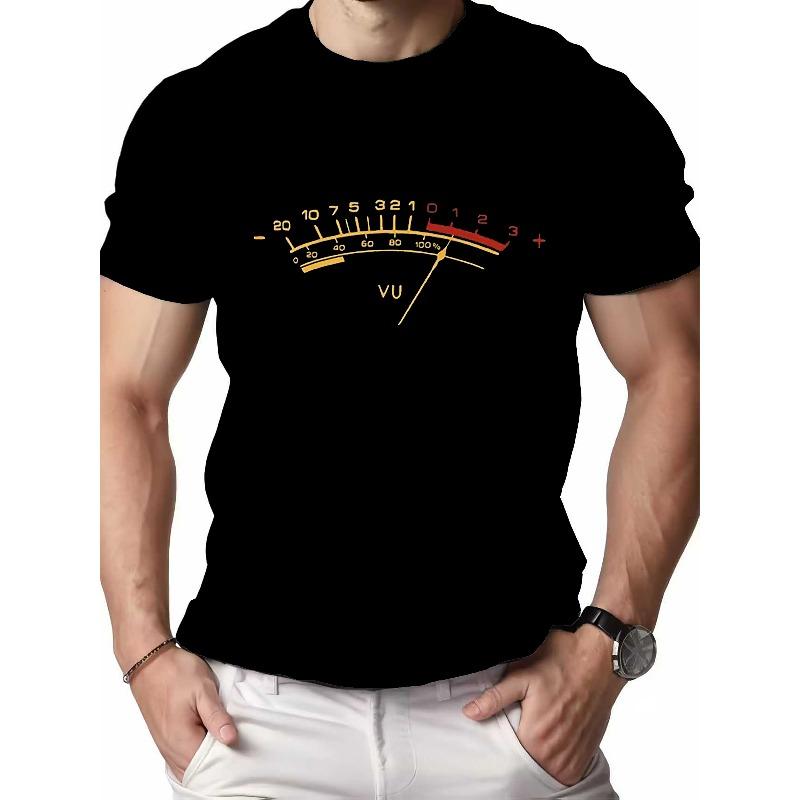 Men's Vintage VU Meter Audio Design T-Shirt - Retro Music Volume Print, Lightweight Breathable Summer Tee Suitable for Gym, Casual Wear & Music Events