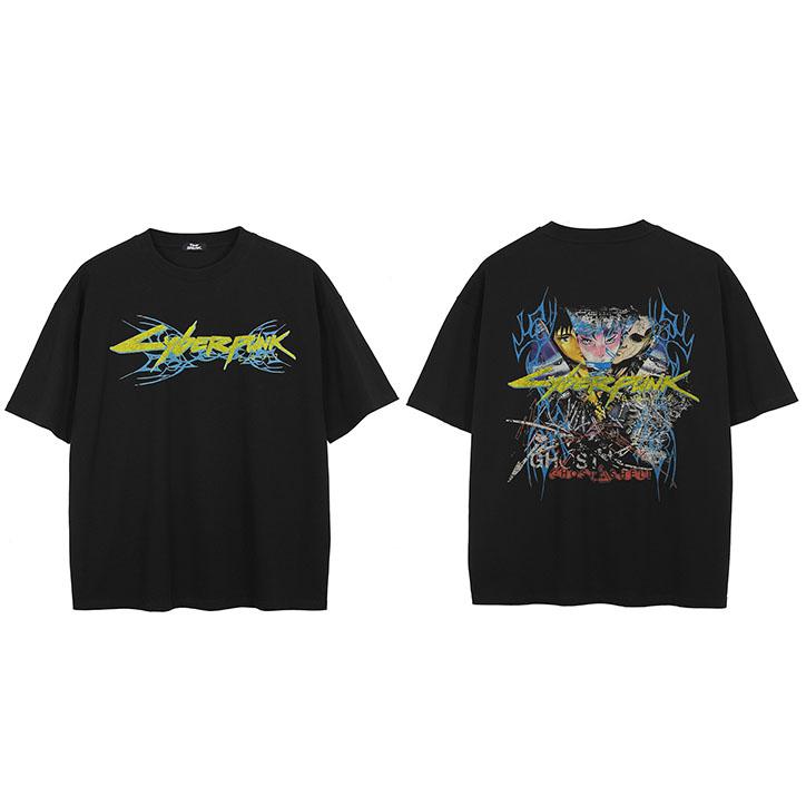 

Hip Hop Faded Black TShirt Streetwear Anime Cartoon Devil Graphic T Shirt Printed Men Tshirt Cotton Tops Tees Hipster S