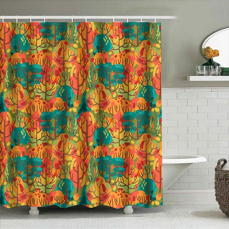 Bright Tree Pattern Shower Curtain Autumn Colorful Leaf Print Waterproof Bath Decor Modern Design Decoration For Home Bathroom