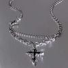Hiphop Punk Long Chain Cross Necklace for Women Men Punk Double Layer Splicing Chain Necklace Charm Trend Neck Jewelry Halloween