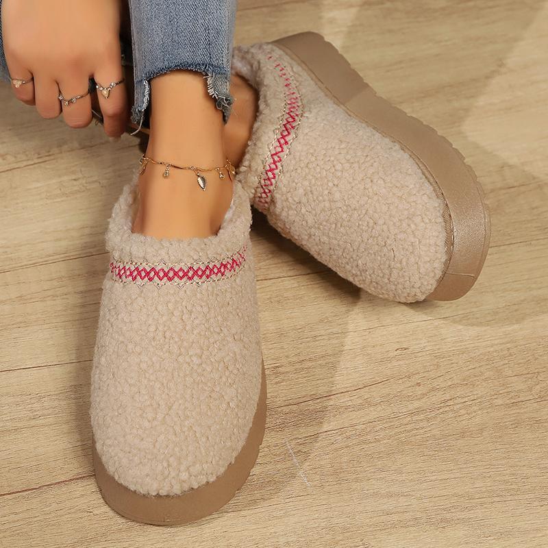 Thick Bottom Plush Slippers Women Fashion Lamb Cashmere Warm Indoor Slides Woman Winter Soft Sole Non-Slip Cotton Slippers 2025