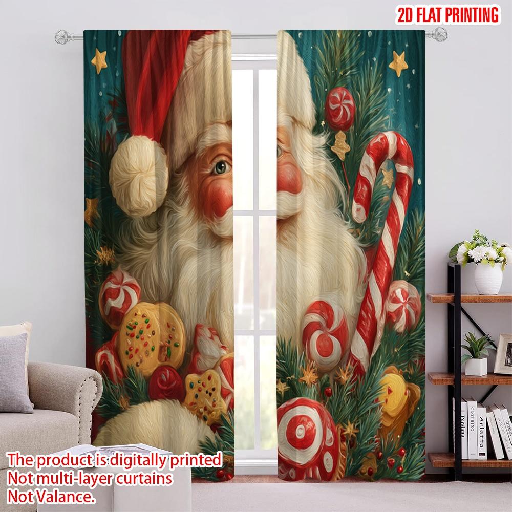 

2pcs,2D plane printing Contemporary Curtains Vibrant Santa Claus Versatile Polyester Fabric (without rod) Room Decor Ldeal for 52.50 × 116.00 cm 2 pcs