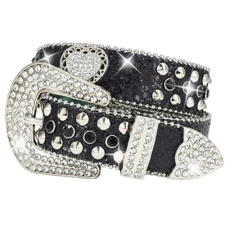 Rhinestones Heart Pin Buckle Belt for Adult Popular Sequined Belt All Matching Western Belt Glittering Belt for Street