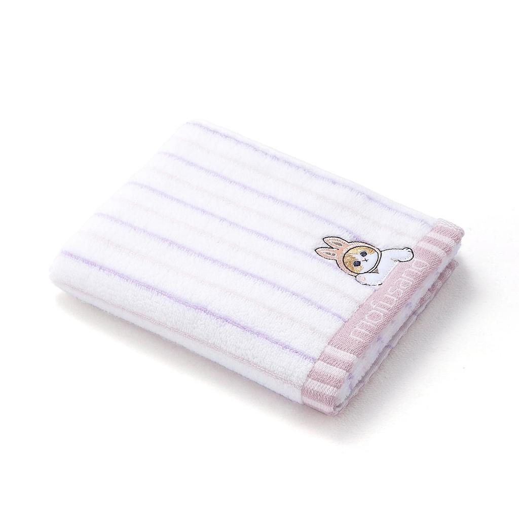 Towel Museum mofusand Striped Face Rabbit and Cat 34 x 80 cm Towel, Purple, Design, Cute, 43-0072150, Approx.