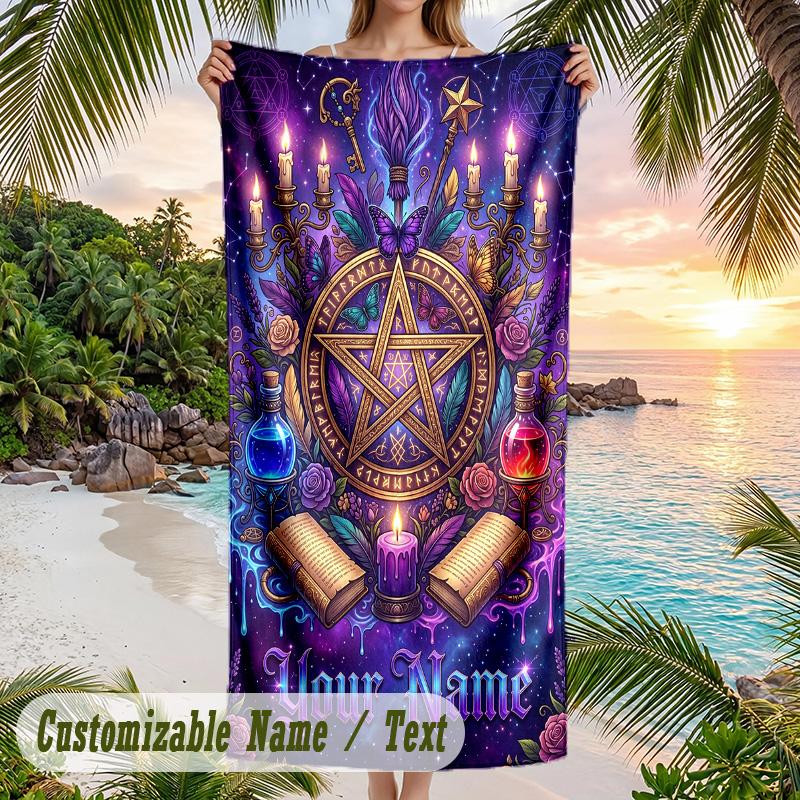 Witchcraft Theme Beach Towel Personalized Custom Name & Text Soft Quick Dry Beach Towel for Swimming Travel