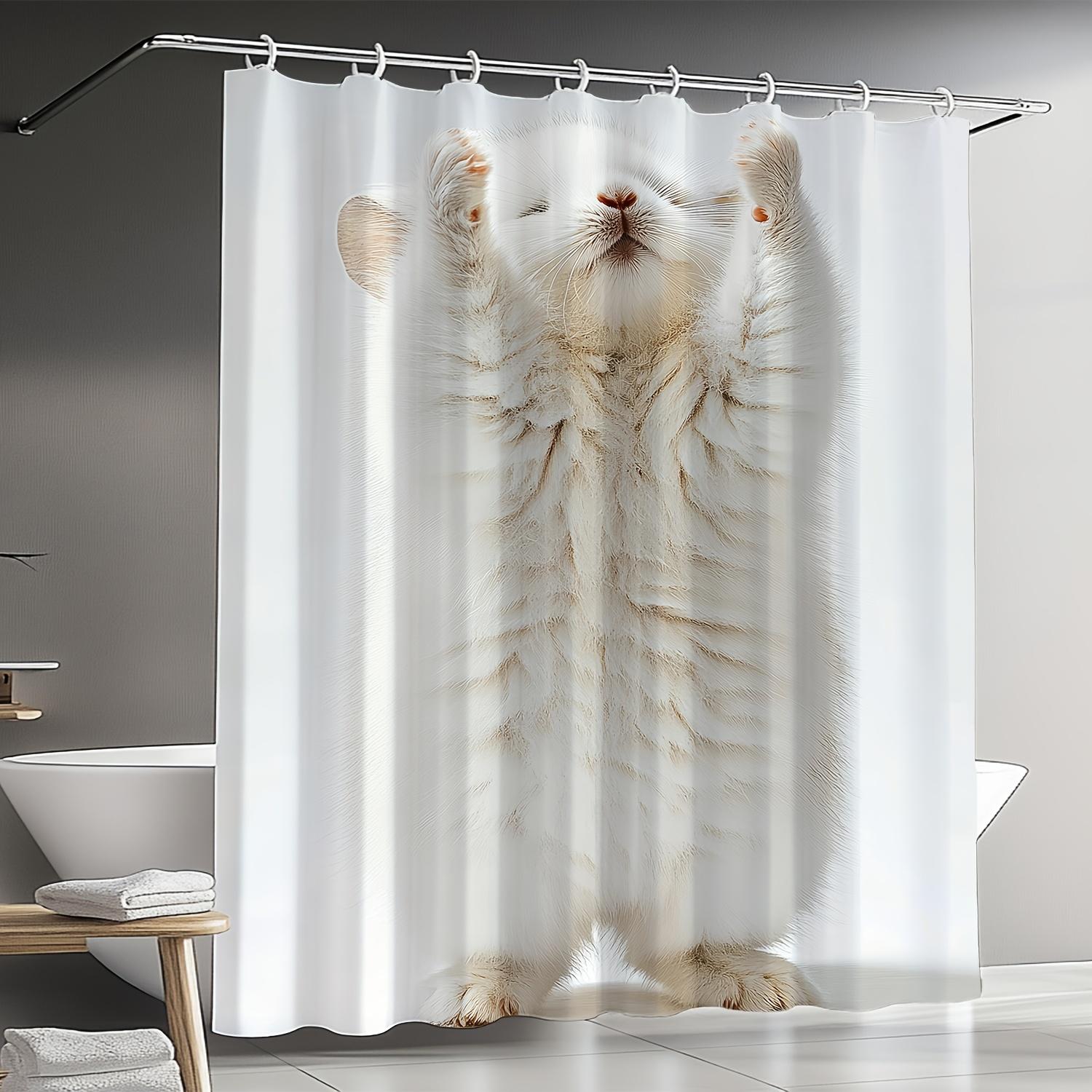 

Cute Cartoon Cat Shower Curtain - Fun Whimsical Bath Decor With Digital Print & Hooks W60H190(CM)-1 Pcs