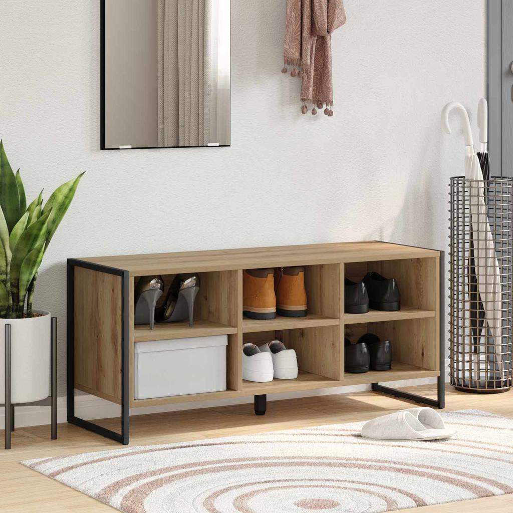 Shoe Cabinet Rustic Oak Finish 100 x 35 x 44 cm Engineered Wood