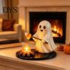 Collectible Fall Atmosphere Sculpture Halloween Campfire Tealight Holder, Matte Resin Ghost Mummy Scarecrow Figurine, Stable Night Light Round
