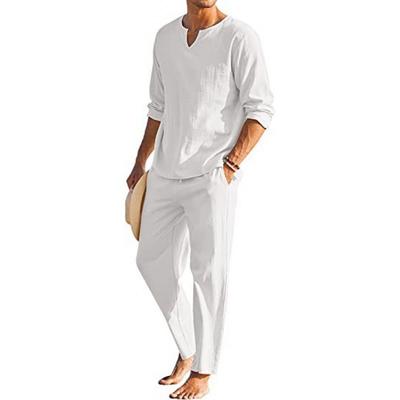 Camicia e pantaloni da uomo con scollo a V tinta unita, tendenza casual e sportiva, tuta alla moda, primavera e autunno