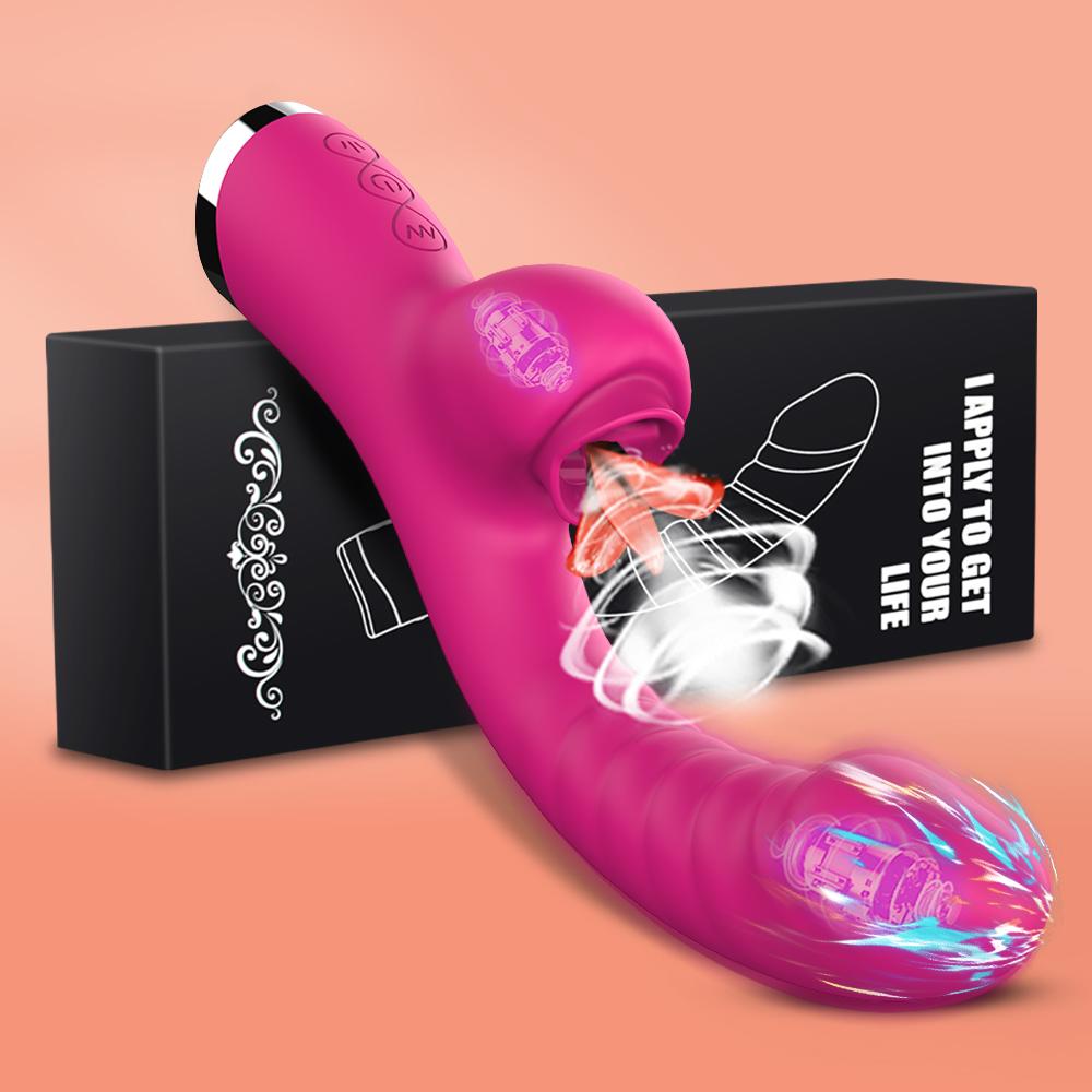 3 In 1 Clit Licking Dildo Vibrator for Women with Anal Beads Clitoris G Spot Anus Stimulator Vibrator Couple Sex Toy Adult Goods