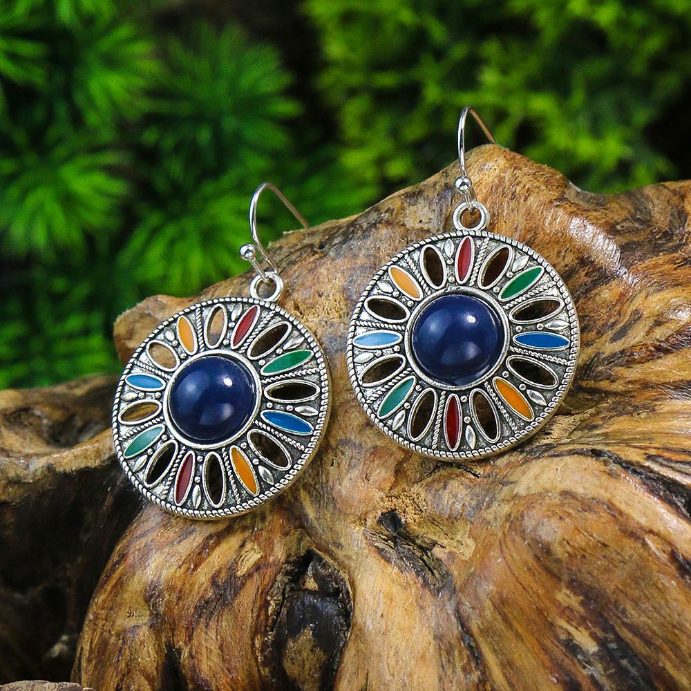 

Синие Новые Серьги из Сплава Инкрустированные Бирюзой Богемные Ретро Геометрические Круглые Многослойный Дизайн Отпуск Вечеринка Универсальные
