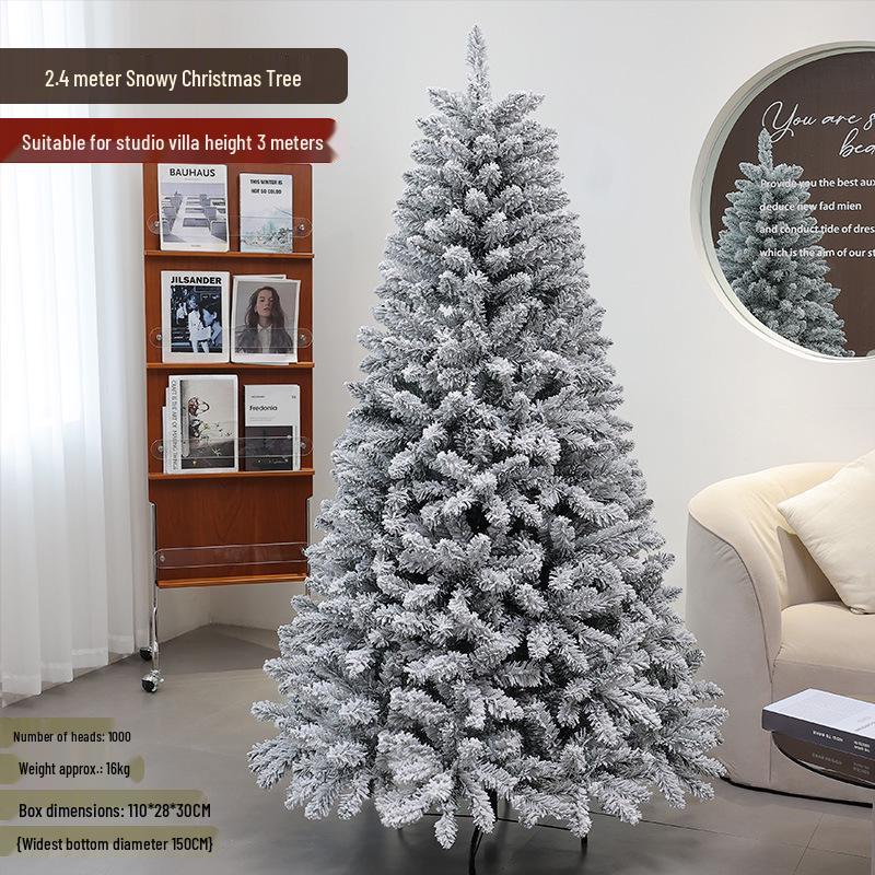 White Snowfall Christmas Tree with Flocked Finish - Sizes: 1.5m, 1.8m, 2.1m, 2.4m