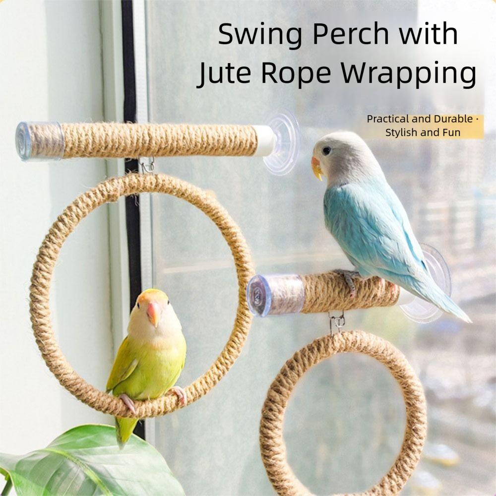 Suction Cup Bird Toy Swing Set Non-slip Comfortable Grip Hanging Bird Standing Perch Linen Rope Easy To Install
