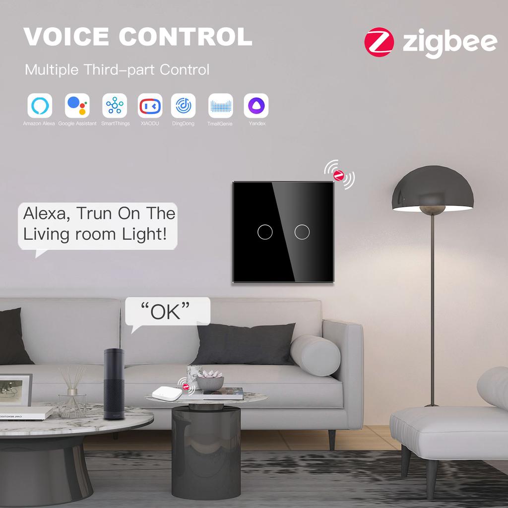 BSEED Zigbee 1/2/3Gang Touch Switches Smart Wall Light Switch Tuya Google Smart Life Alexa App Control Glass Panel No Neutral