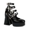 Plus Mary Jane Cross Lolita Skull Shoes Punk Dark Goth High Heels Patent Leather