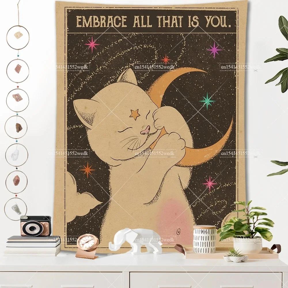 VIKAMA Bohemian Tarot CatThemed Room Decor Tapestry Sun and Moon Tarot Tapestry Home Room Wall Decor