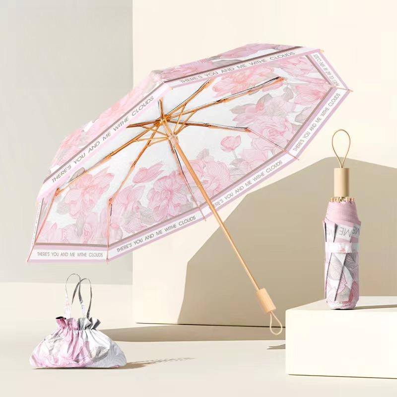 3-Folding Compact Umbrella Upf50+ Vinyl Sun Protection 8-Rib Double Layer Portable Parasol For Women Lightweight Travel Umbrella
