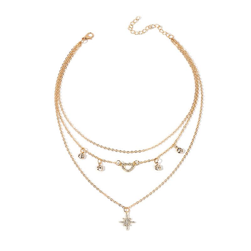 European and American accessories, multi-layer hexagram necklace, retro exaggerated love diamond-encrusted neck chain sweater chain