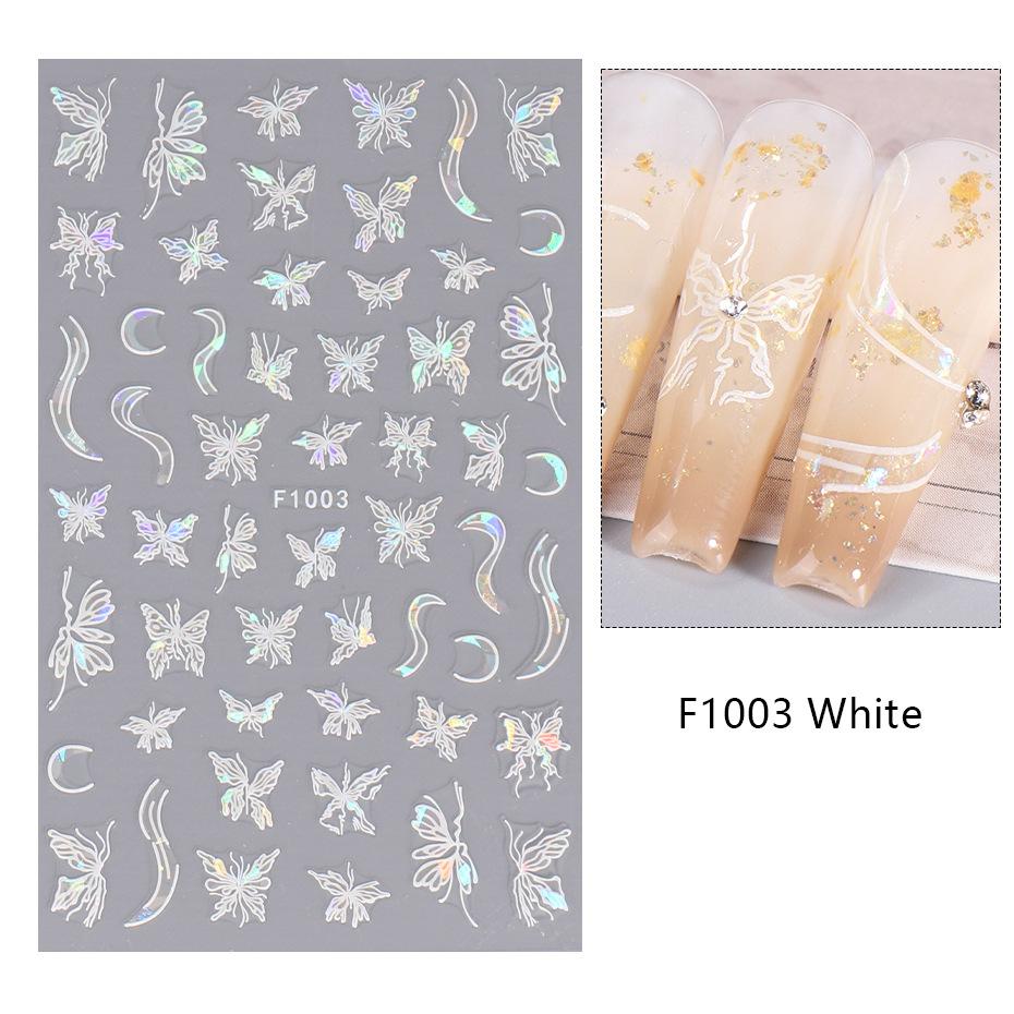 1PCS Black White Butterfly Laser Nail Stickers Nail Art Decoration Abstract Lines Bronzing Flowers Stickers For Nails