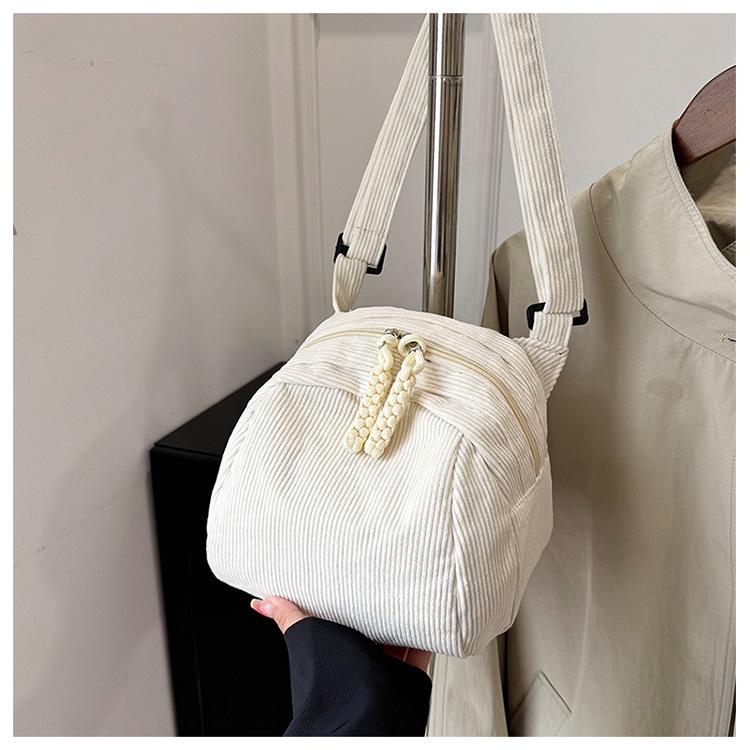 Women's Retro Casual Corduroy Shoulder Bag - Solid Color, Japanese & Korean Style Crossbody Fashion
