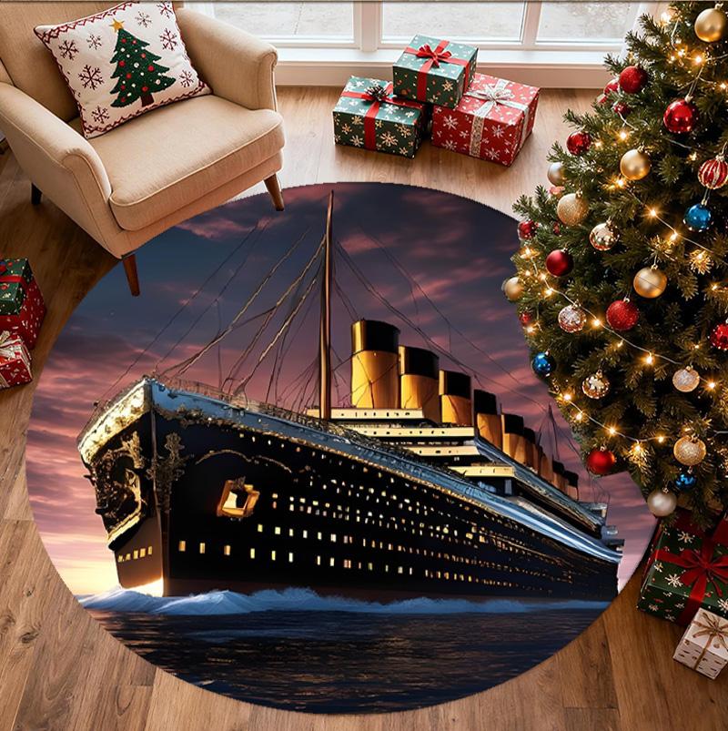 RMS Titanic Pattern Round Rug, Indoor/Outdoor Mat, for Picnic, Gameroom, Bedroom, Office, Living Room, Home Decor Carpet, Birthday Gift